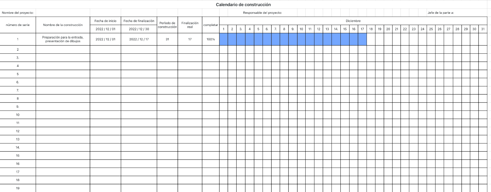 Calendario de construcción